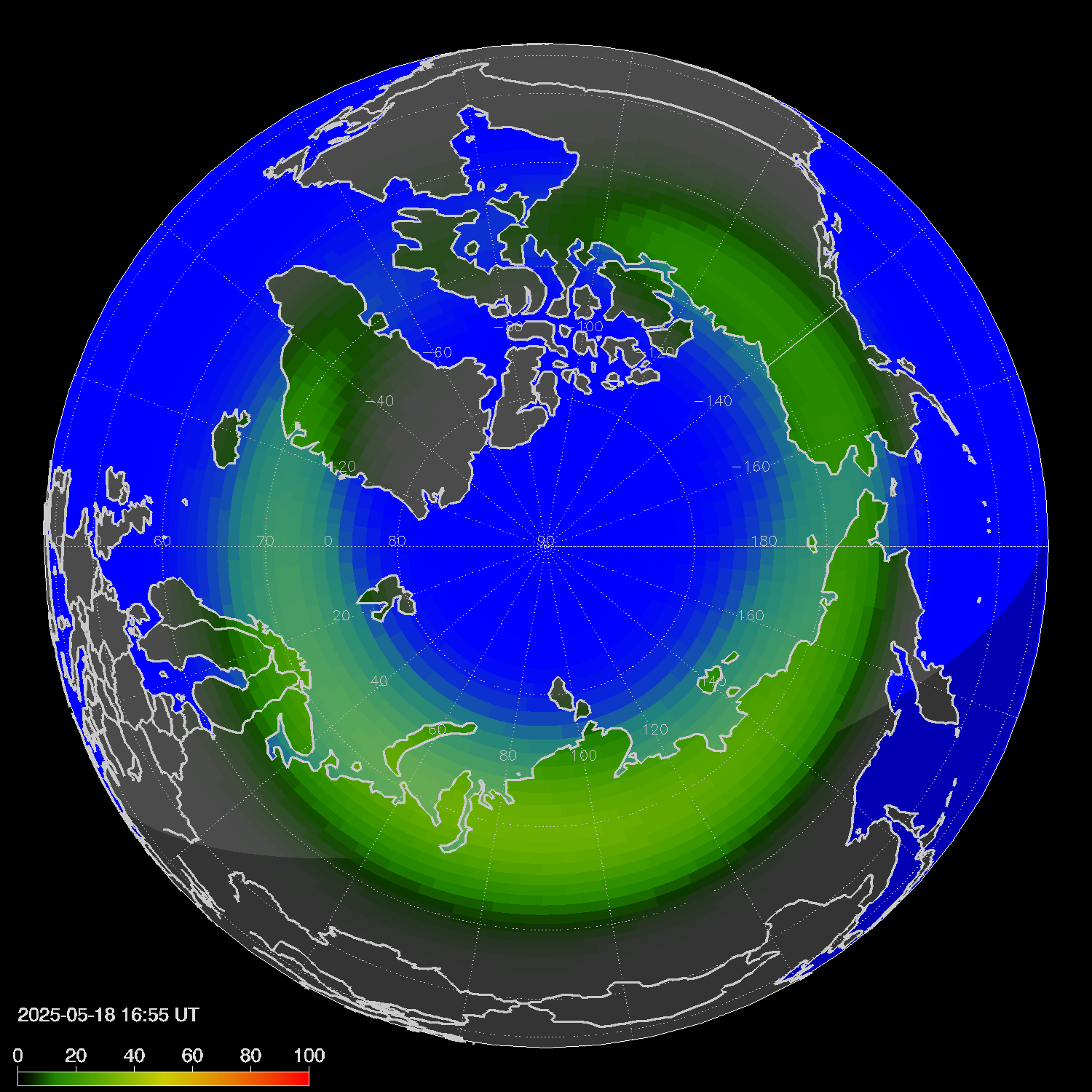 Northern lights (auroras) in the northern hemisphere
