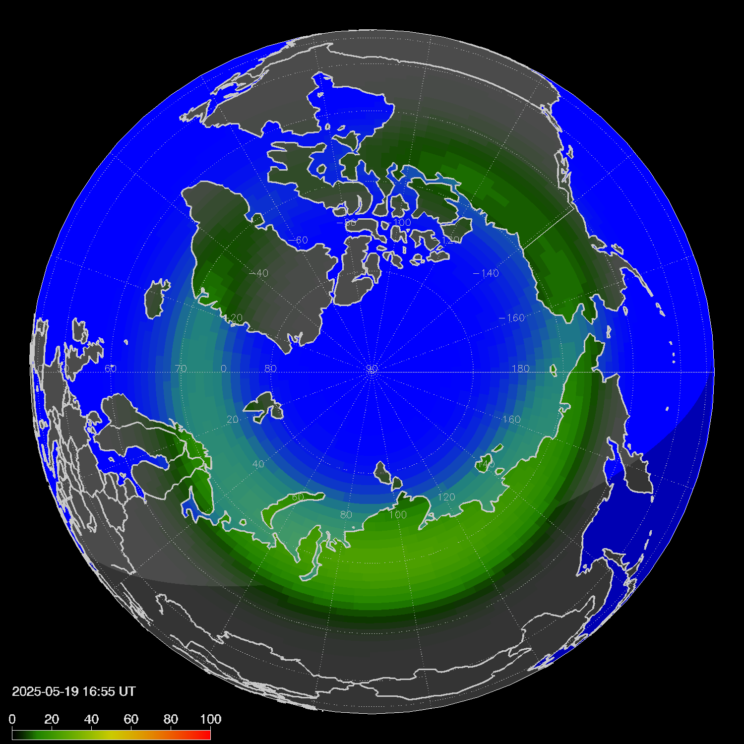 Northern lights (auroras) in the northern hemisphere