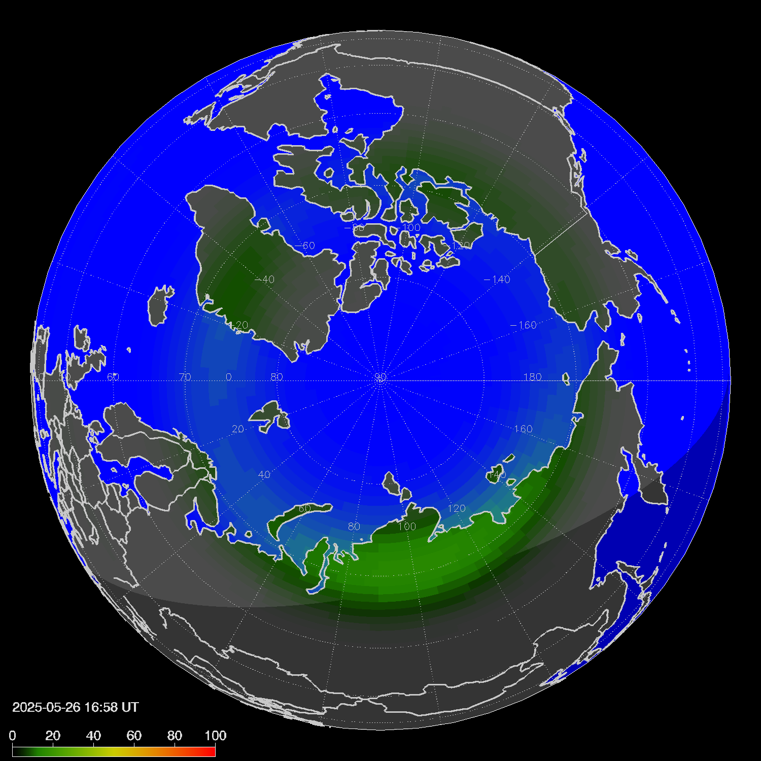 Northern lights (auroras) in the northern hemisphere