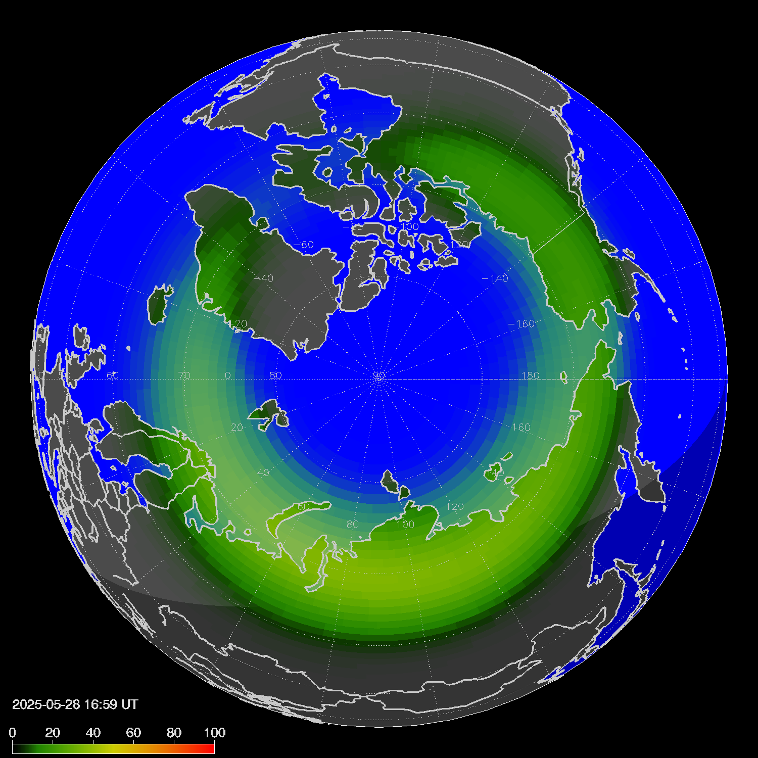 Northern lights (auroras) in the northern hemisphere