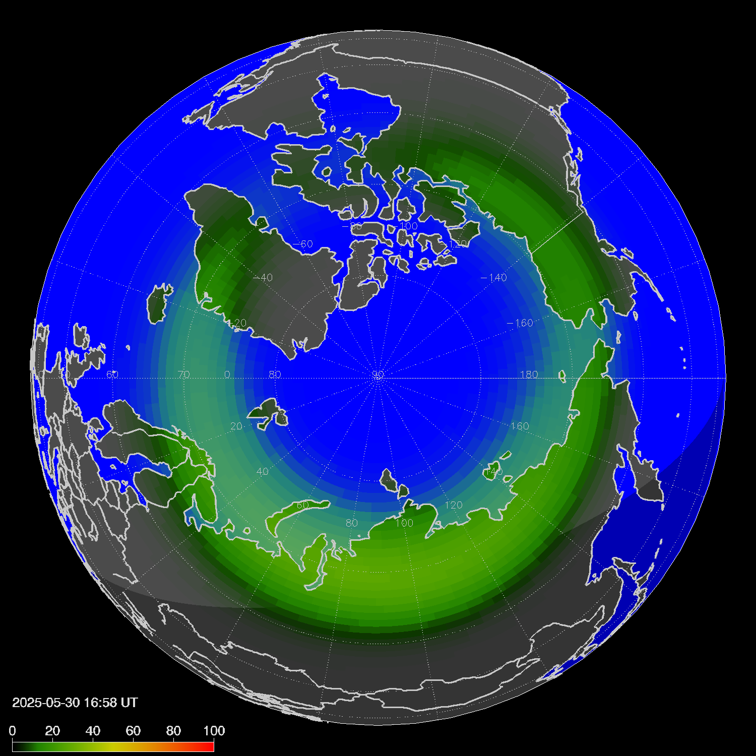 Northern lights (auroras) in the northern hemisphere