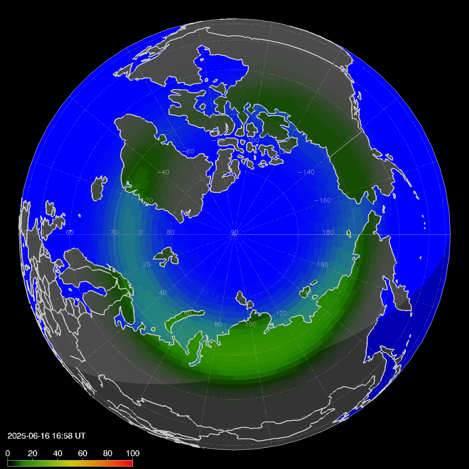 Northern lights (auroras) in the northern hemisphere