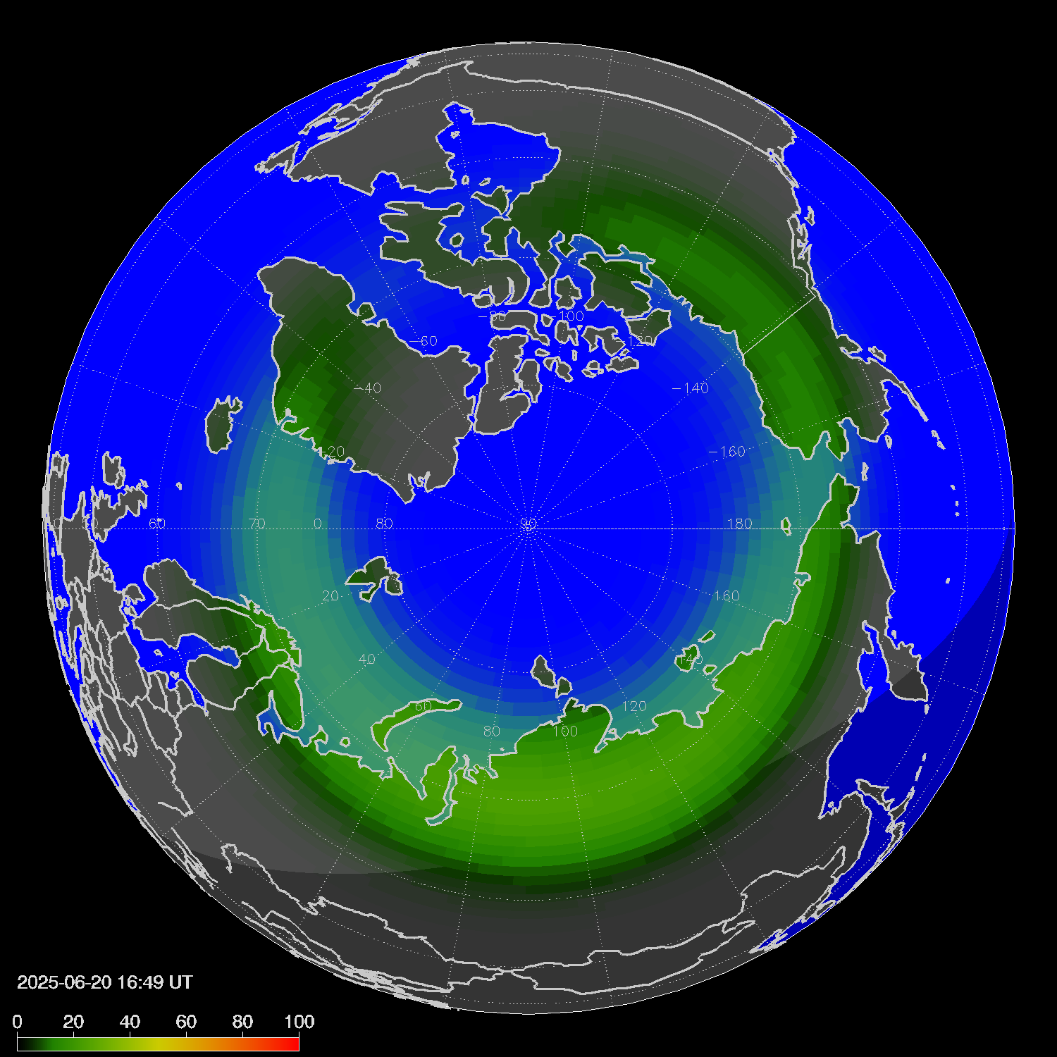 Northern lights (auroras) in the northern hemisphere