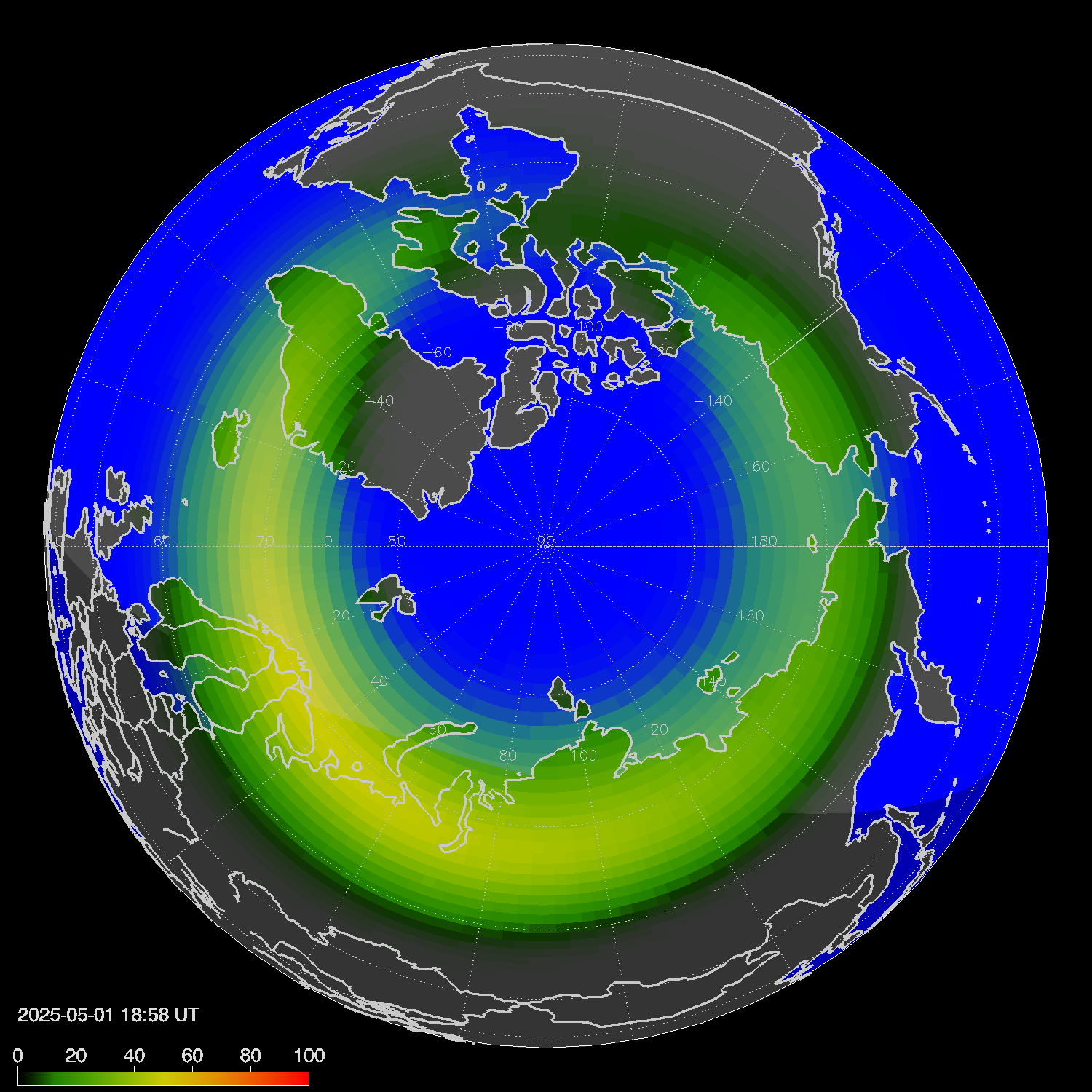 Northern lights (auroras) in the northern hemisphere