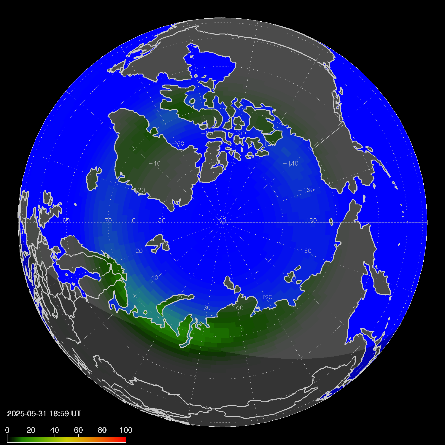 Northern lights (auroras) in the northern hemisphere