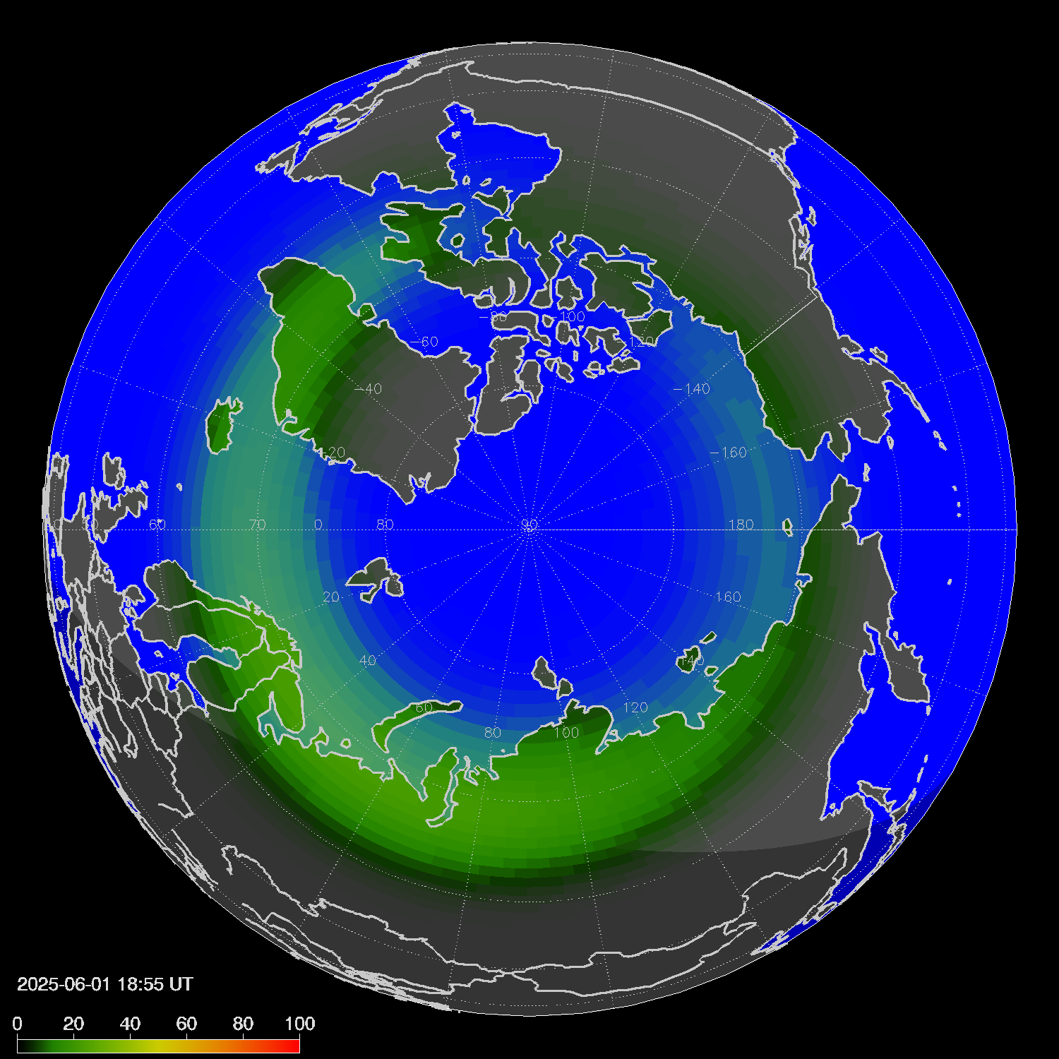 Northern lights (auroras) in the northern hemisphere