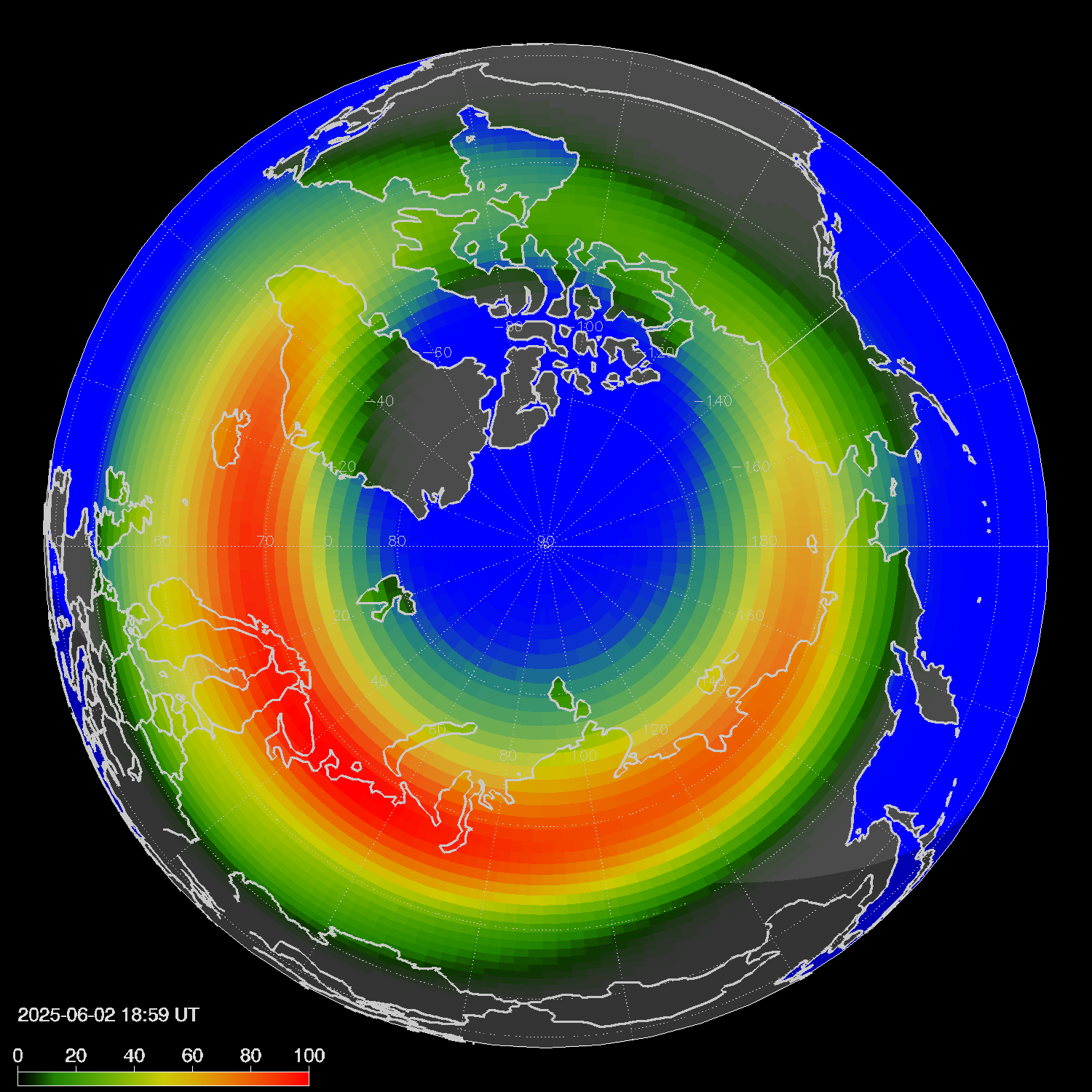 Northern lights (auroras) in the northern hemisphere