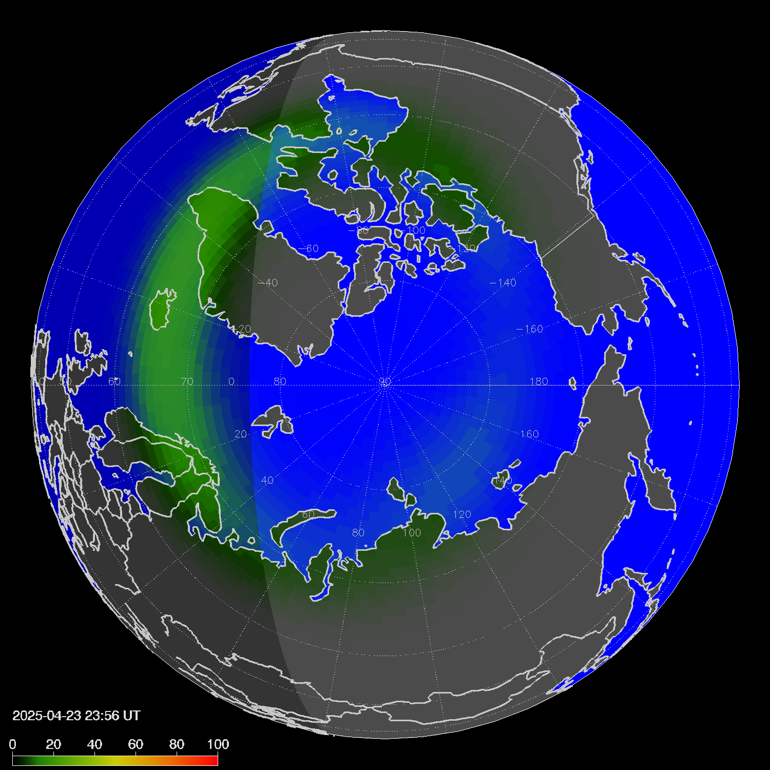 Northern lights (auroras) in the northern hemisphere