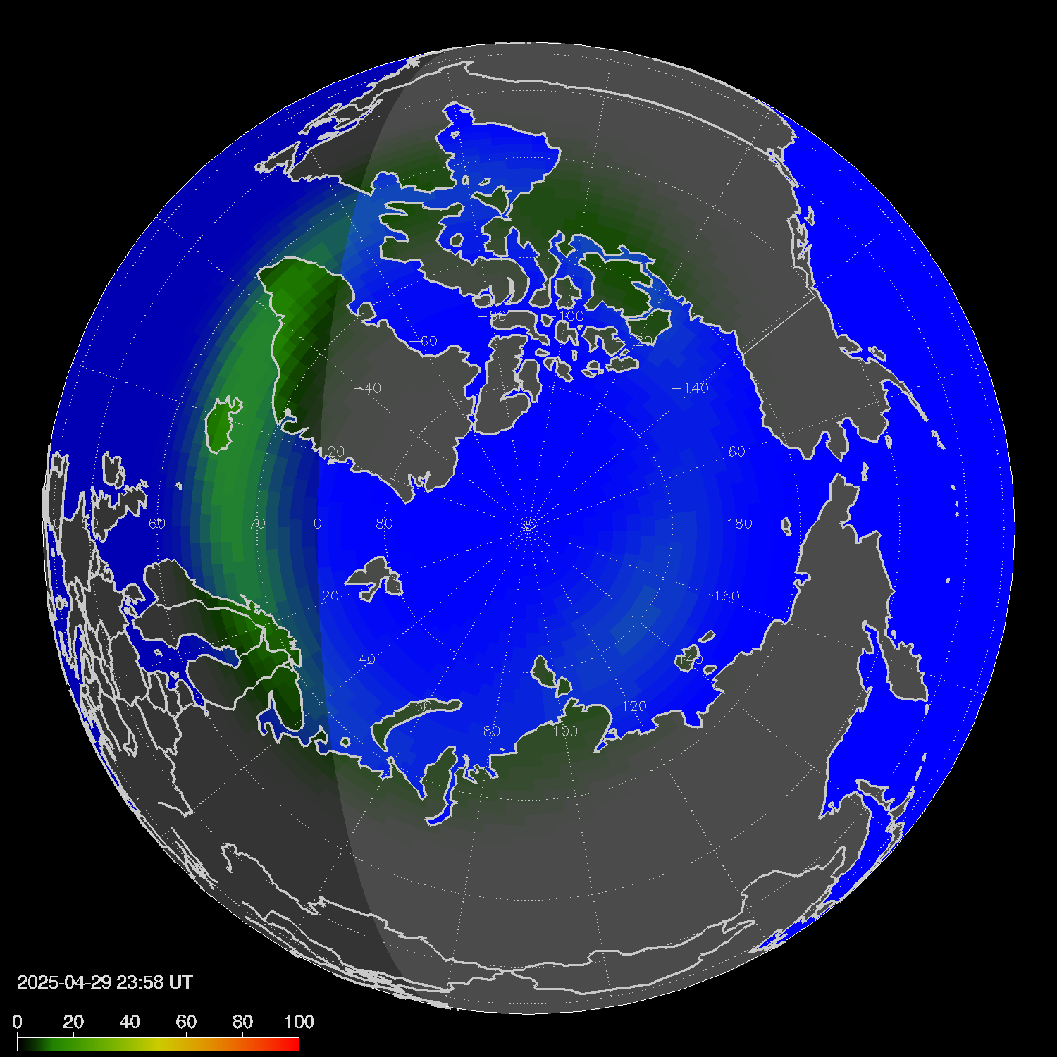 Northern lights (auroras) in the northern hemisphere