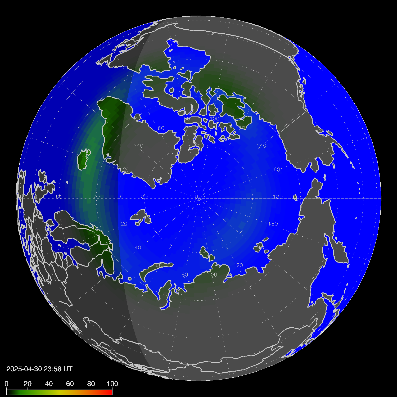 Northern lights (auroras) in the northern hemisphere