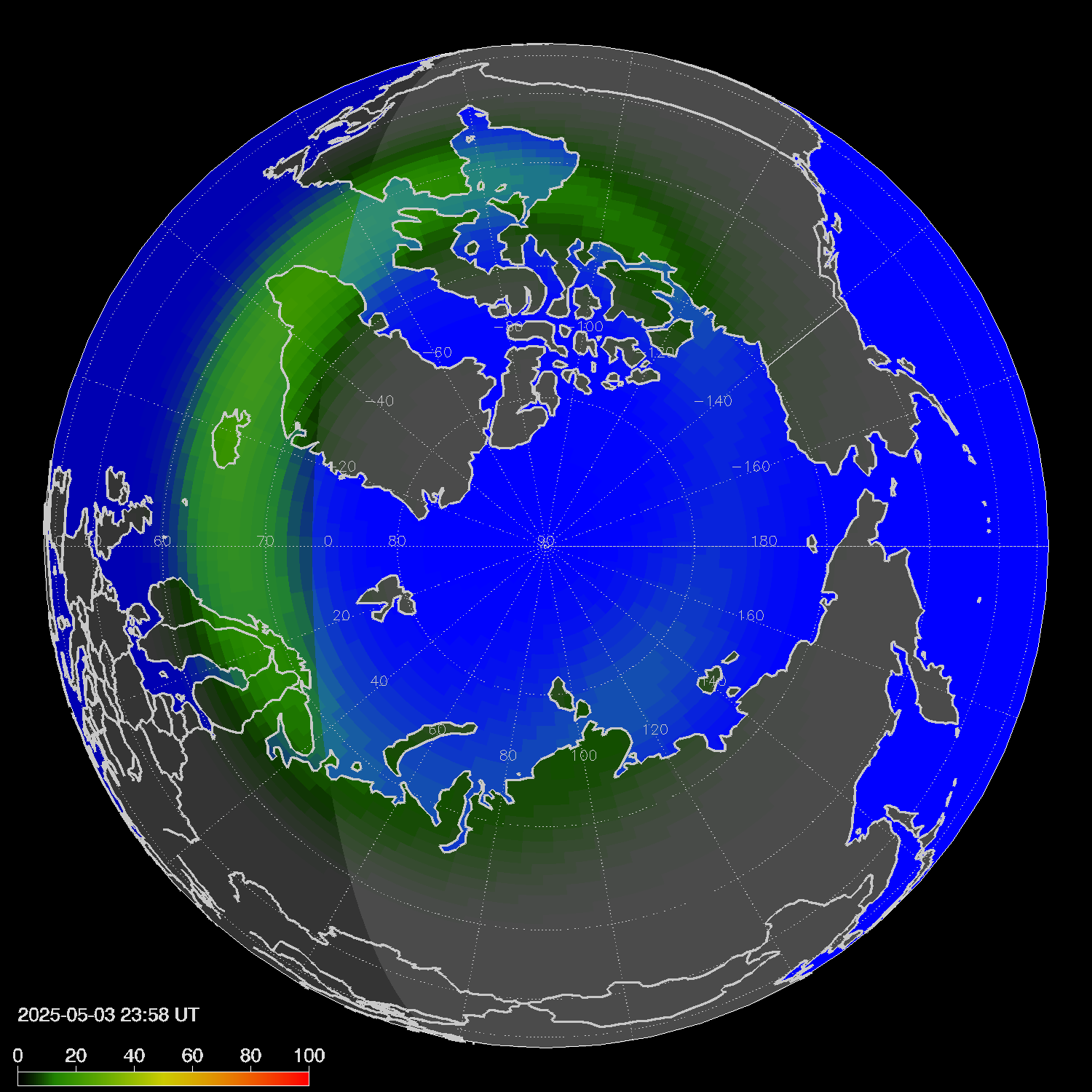 Northern lights (auroras) in the northern hemisphere