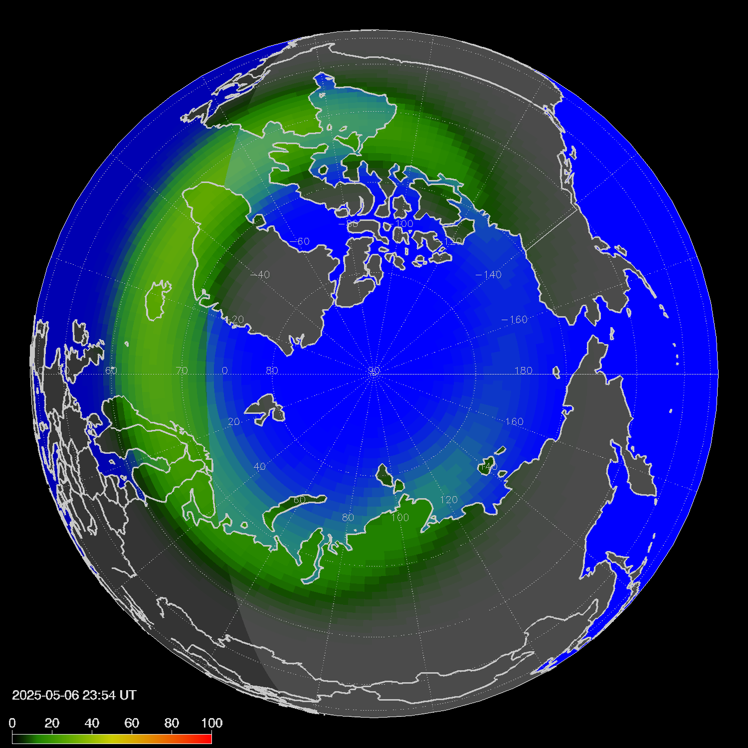Northern lights (auroras) in the northern hemisphere