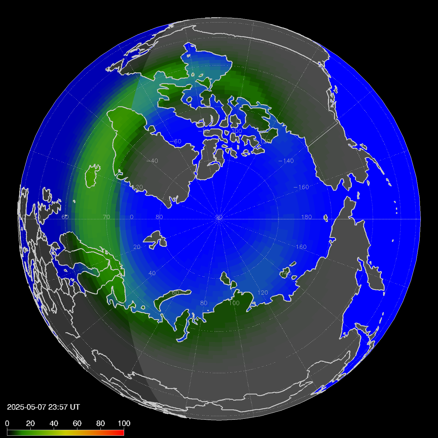 Northern lights (auroras) in the northern hemisphere