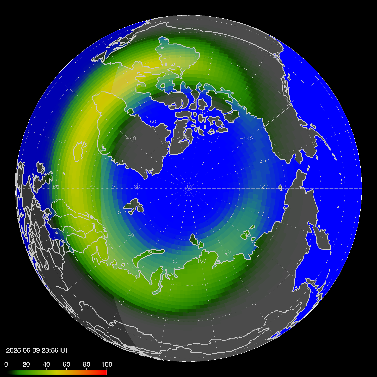 Northern lights (auroras) in the northern hemisphere
