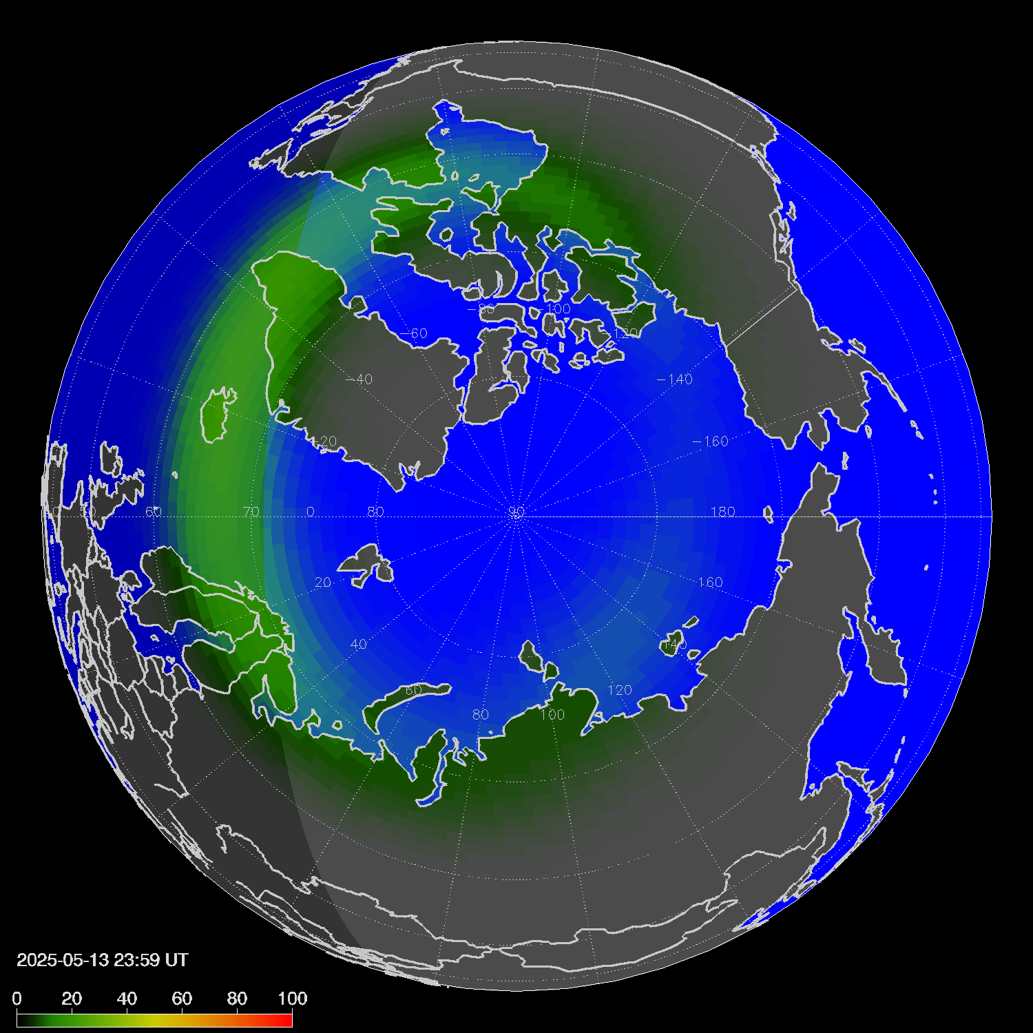 Northern lights (auroras) in the northern hemisphere