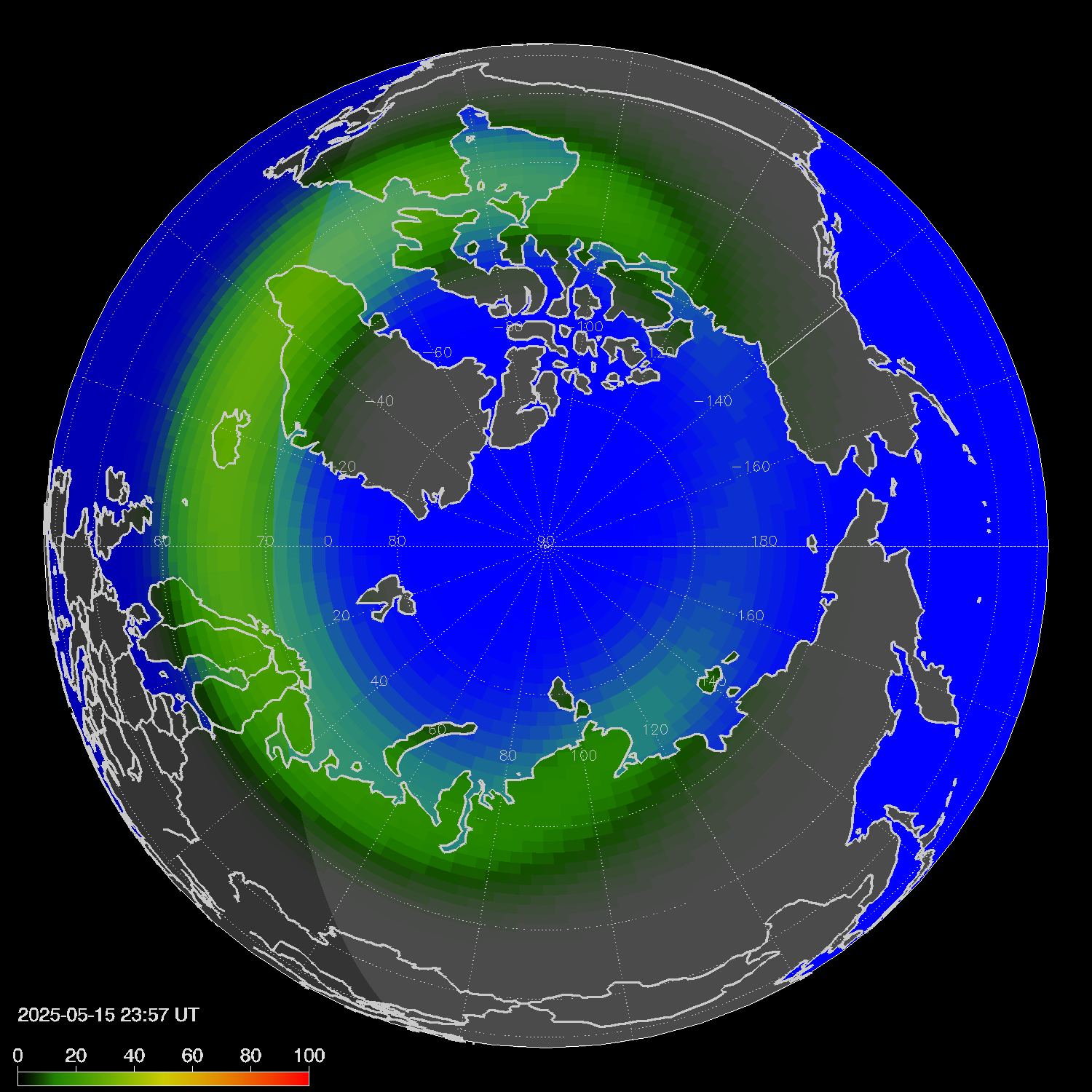 Northern lights (auroras) in the northern hemisphere