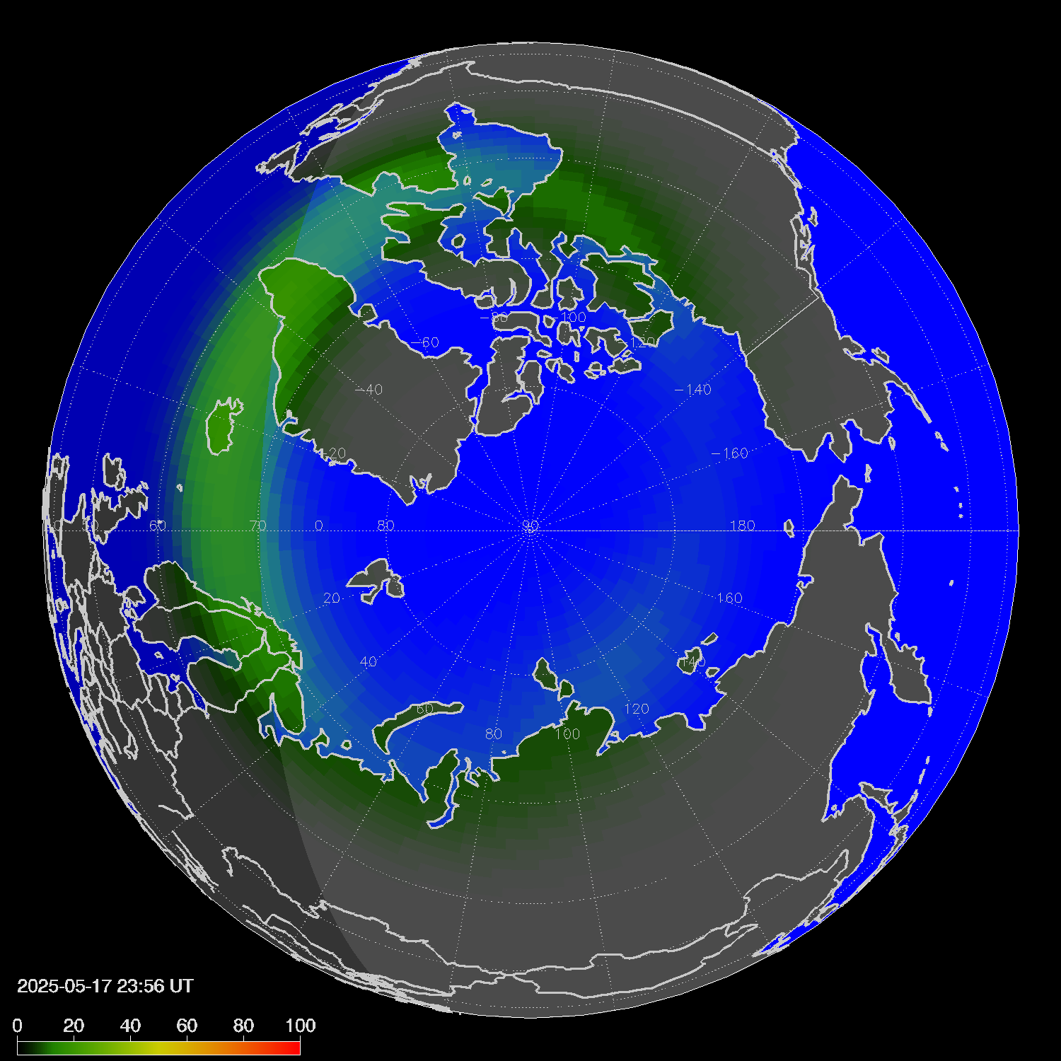 Northern lights (auroras) in the northern hemisphere