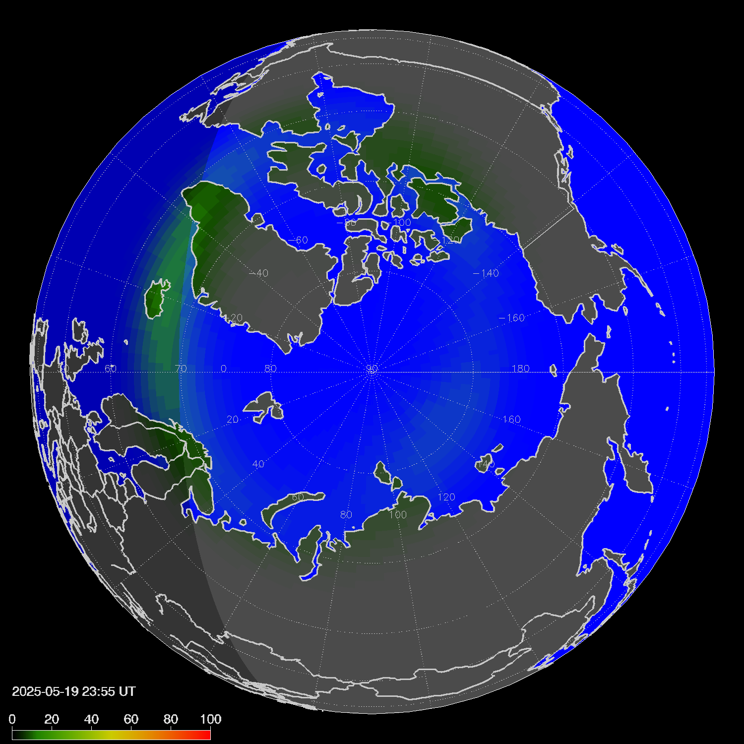 Northern lights (auroras) in the northern hemisphere
