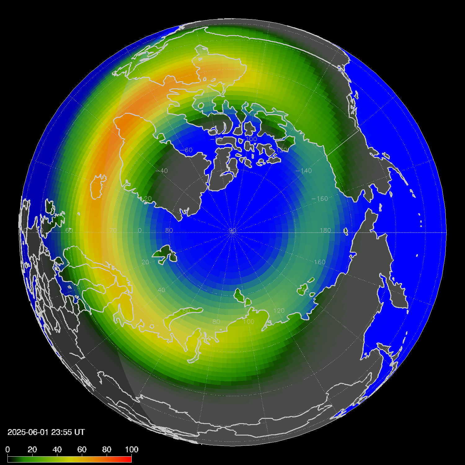 Northern lights (auroras) in the northern hemisphere