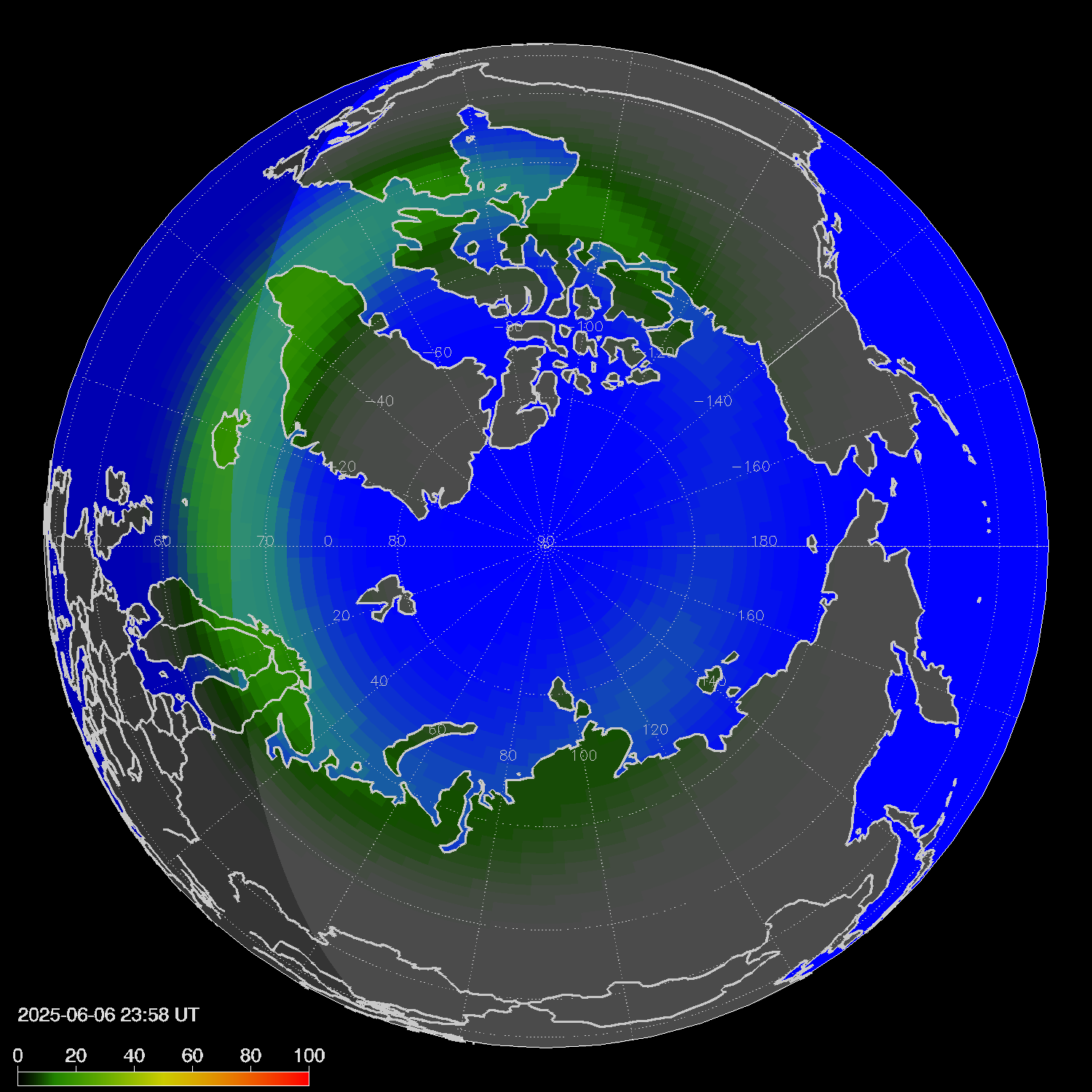 Northern lights (auroras) in the northern hemisphere