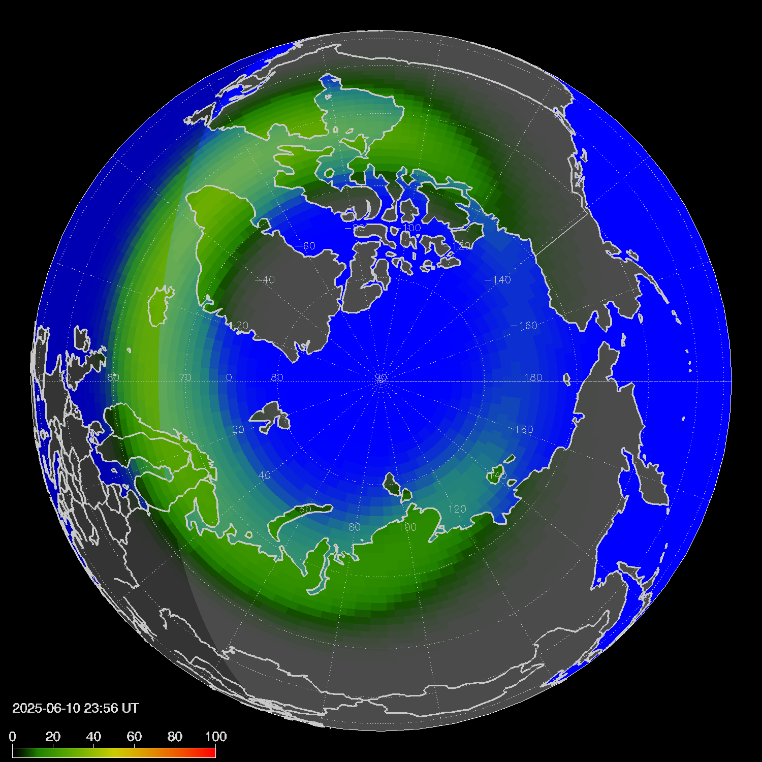 Northern lights (auroras) in the northern hemisphere