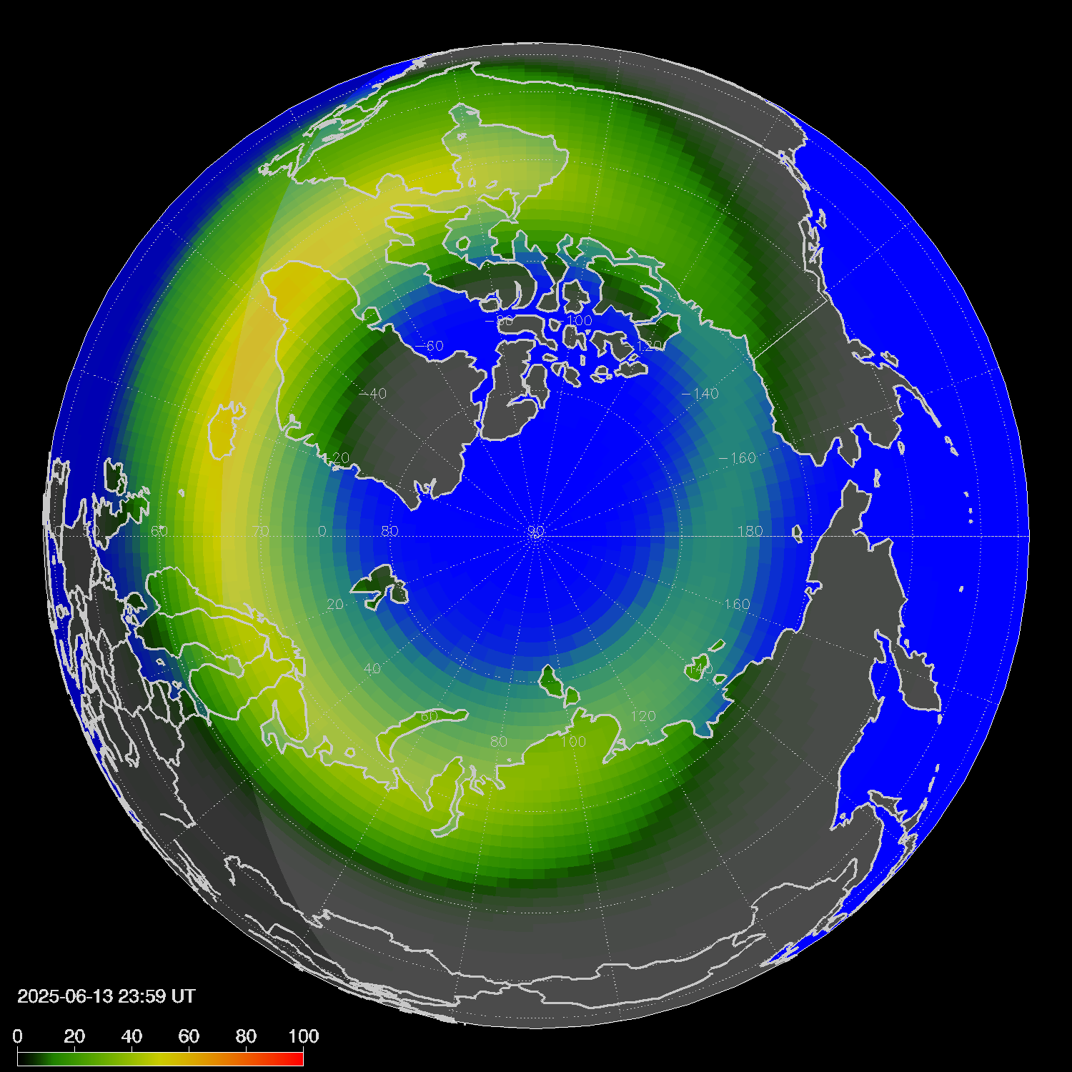 Northern lights (auroras) in the northern hemisphere