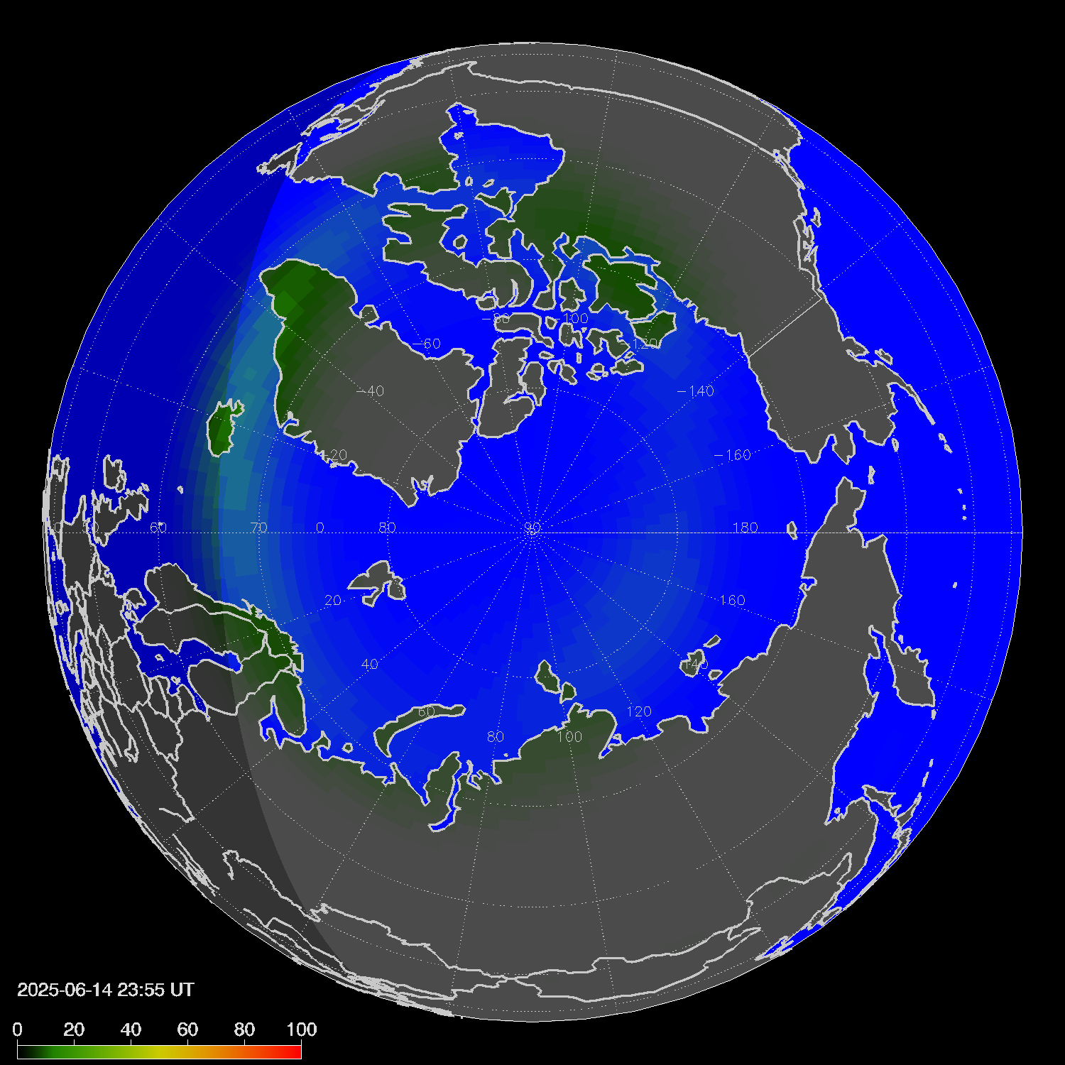 Northern lights (auroras) in the northern hemisphere