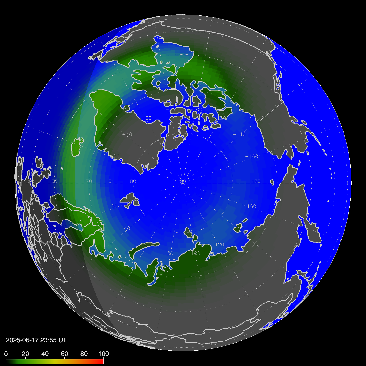 Northern lights (auroras) in the northern hemisphere
