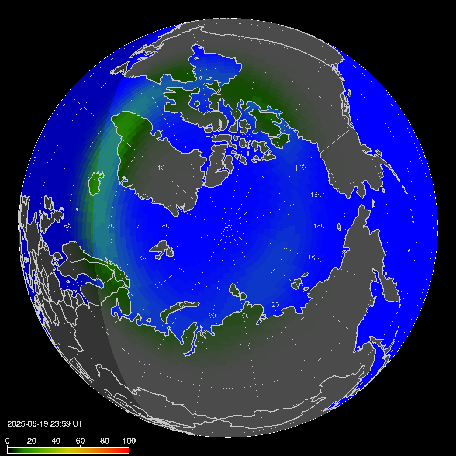 Northern lights (auroras) in the northern hemisphere