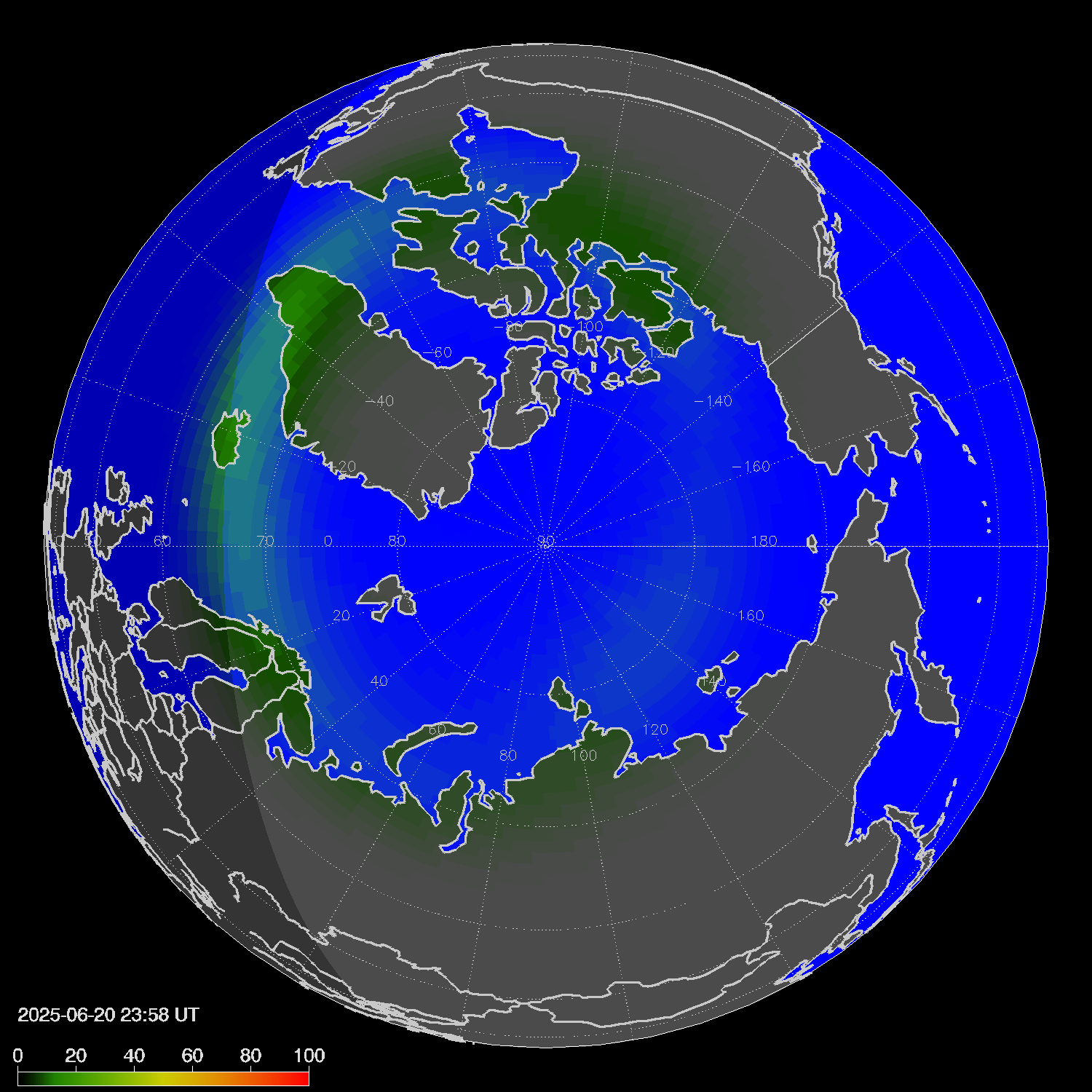 Northern lights (auroras) in the northern hemisphere