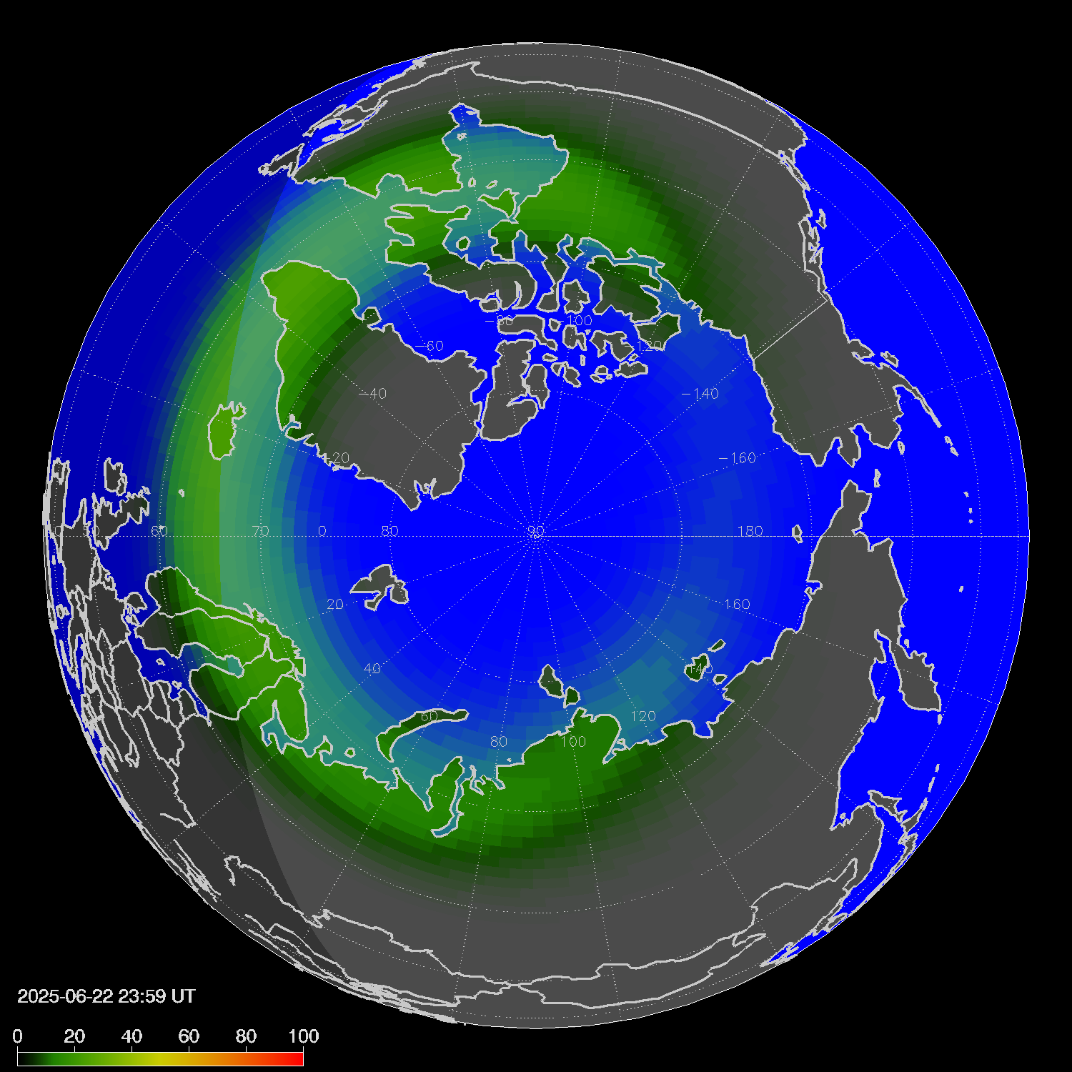 Northern lights (auroras) in the northern hemisphere
