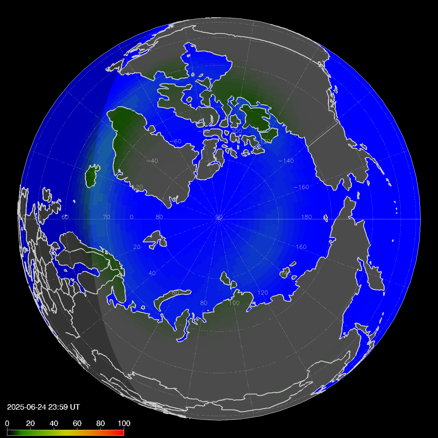 Northern lights (auroras) in the northern hemisphere