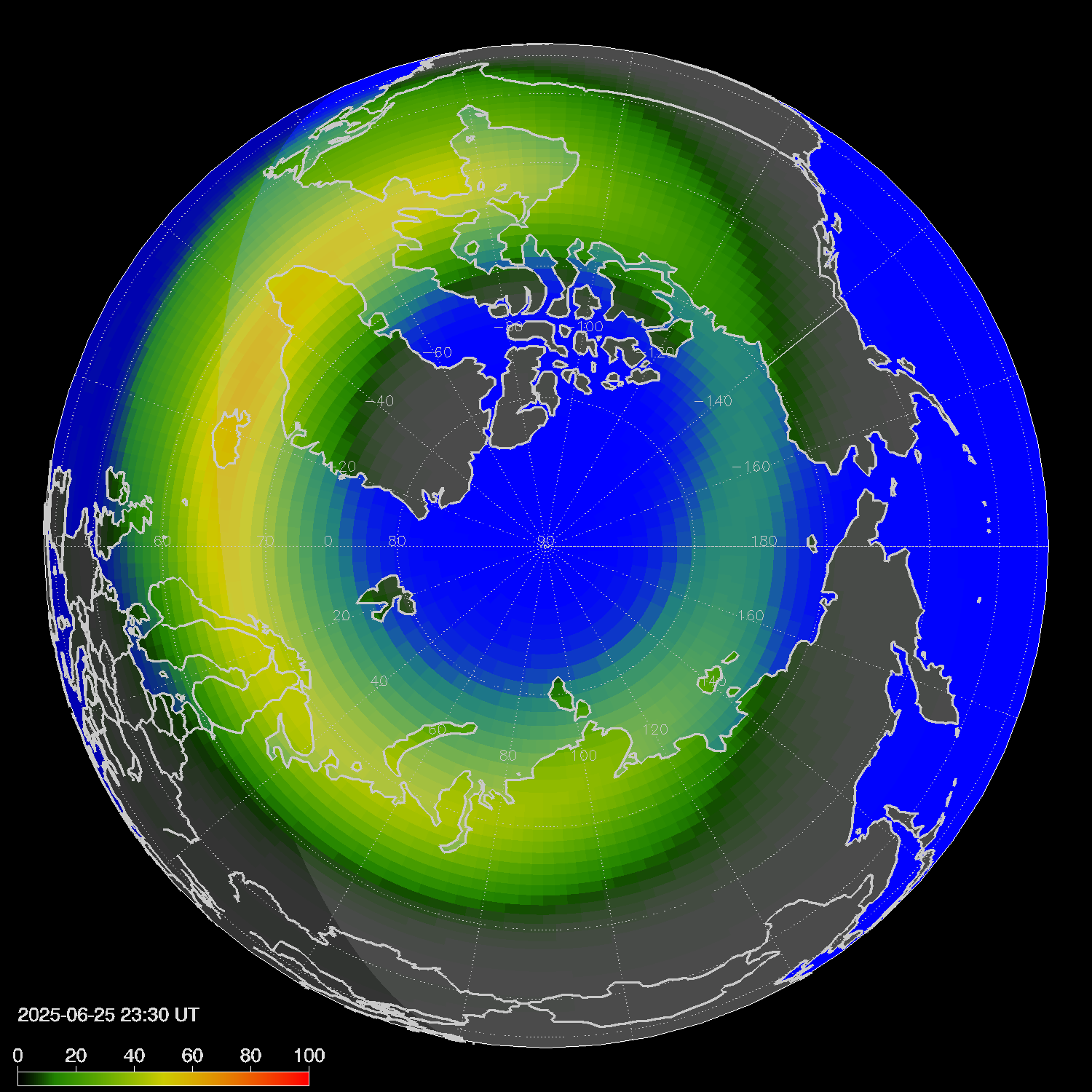 Northern lights (auroras) in the northern hemisphere
