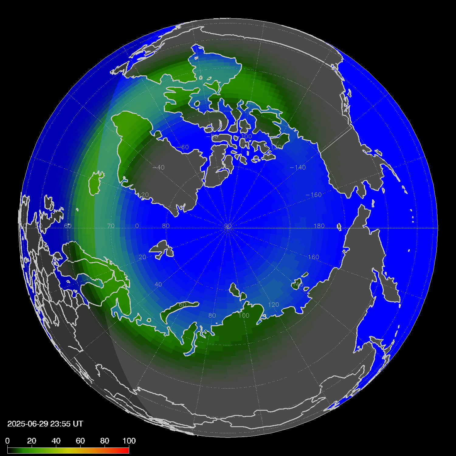Northern lights (auroras) in the northern hemisphere