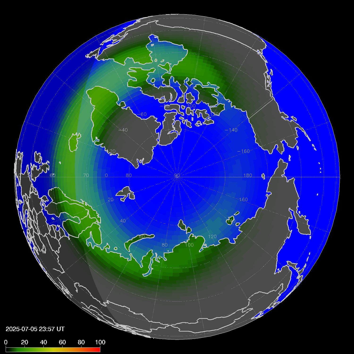 Northern lights (auroras) in the northern hemisphere