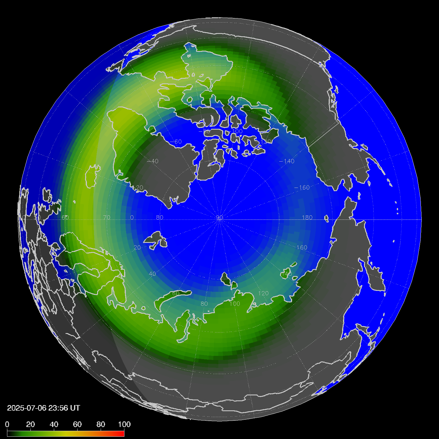 Northern lights (auroras) in the northern hemisphere