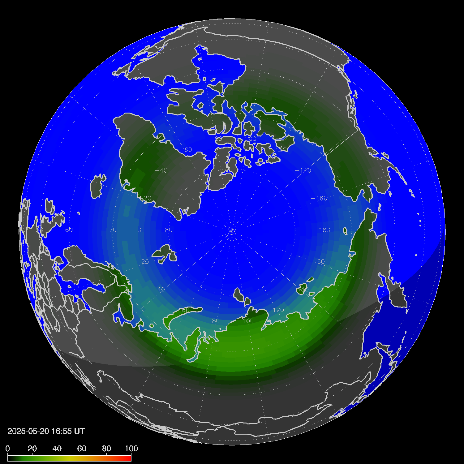 Northern lights (auroras) in the northern hemisphere