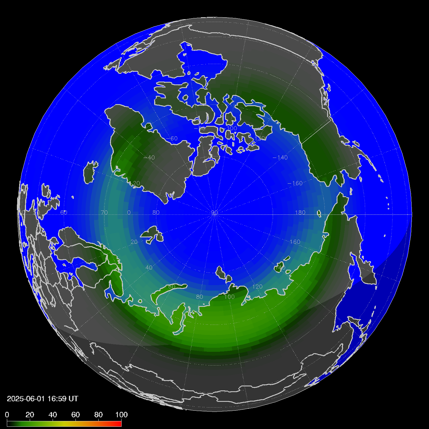 Northern lights (auroras) in the northern hemisphere