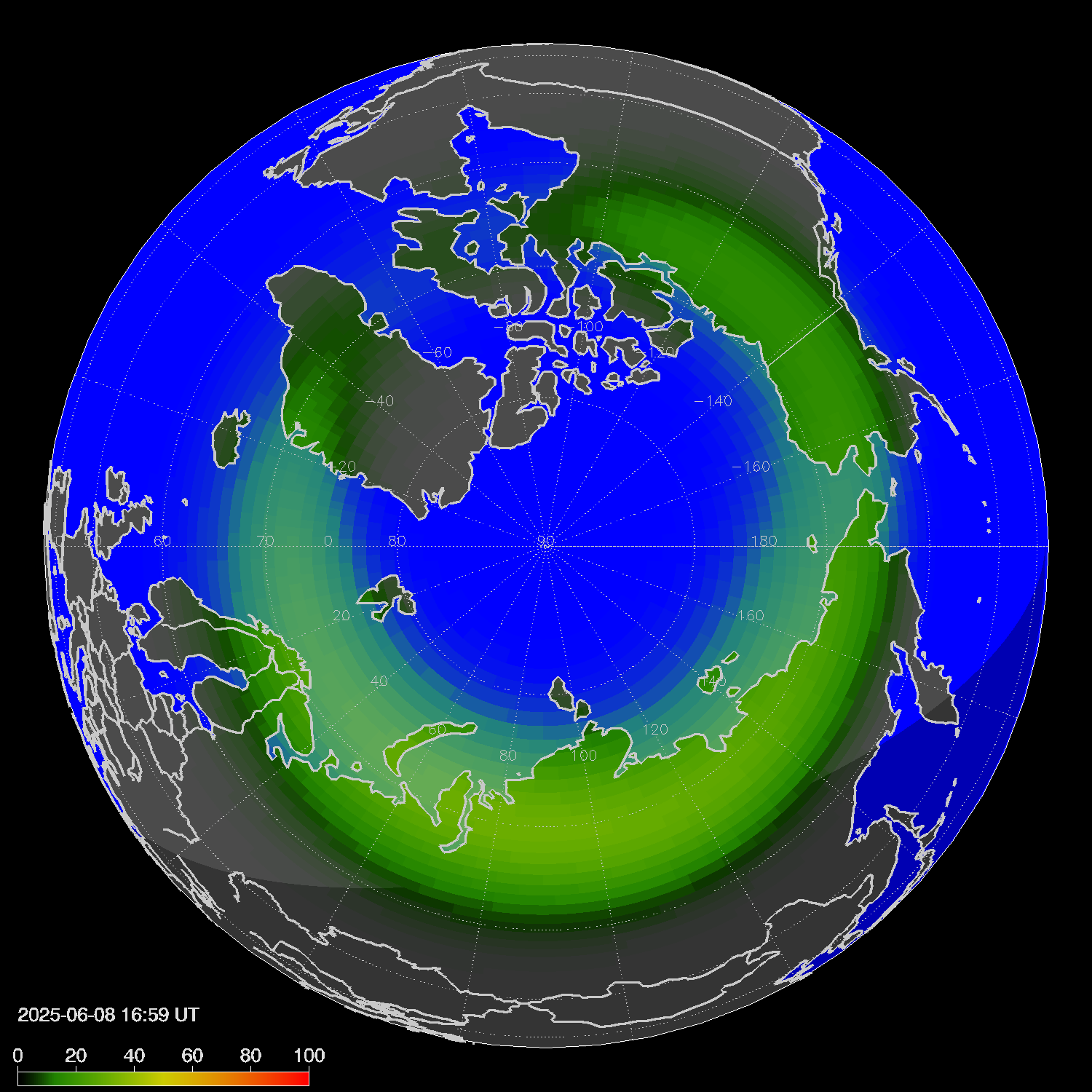 Northern lights (auroras) in the northern hemisphere