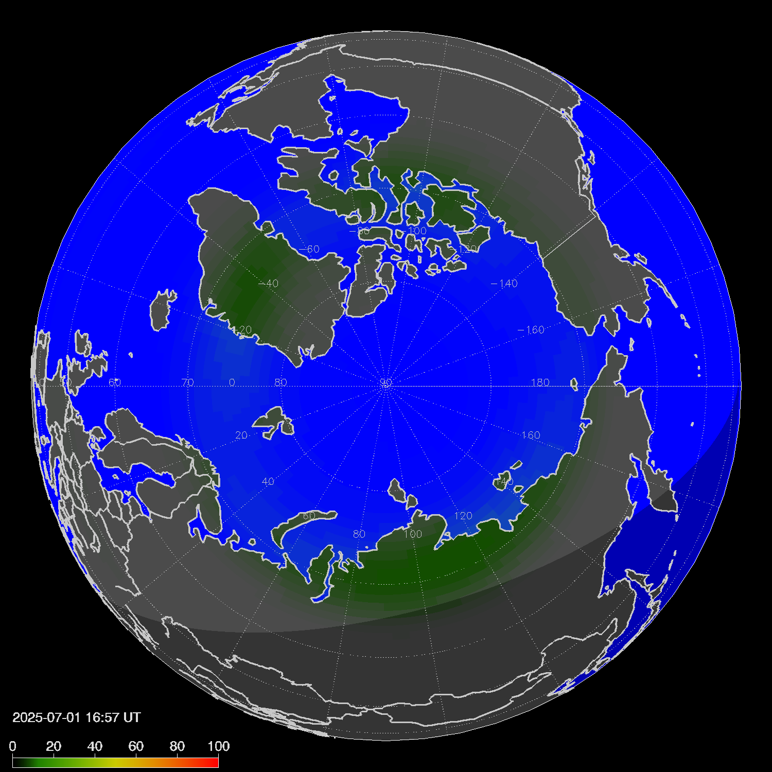 Northern lights (auroras) in the northern hemisphere