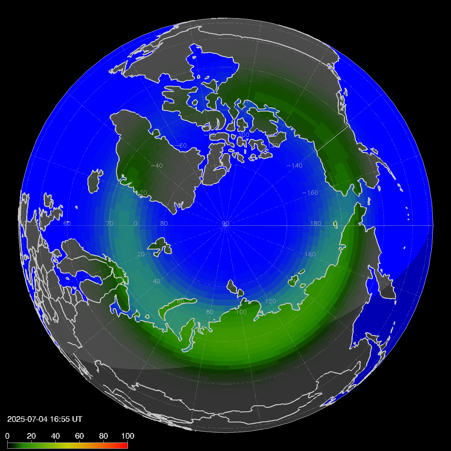 Northern lights (auroras) in the northern hemisphere