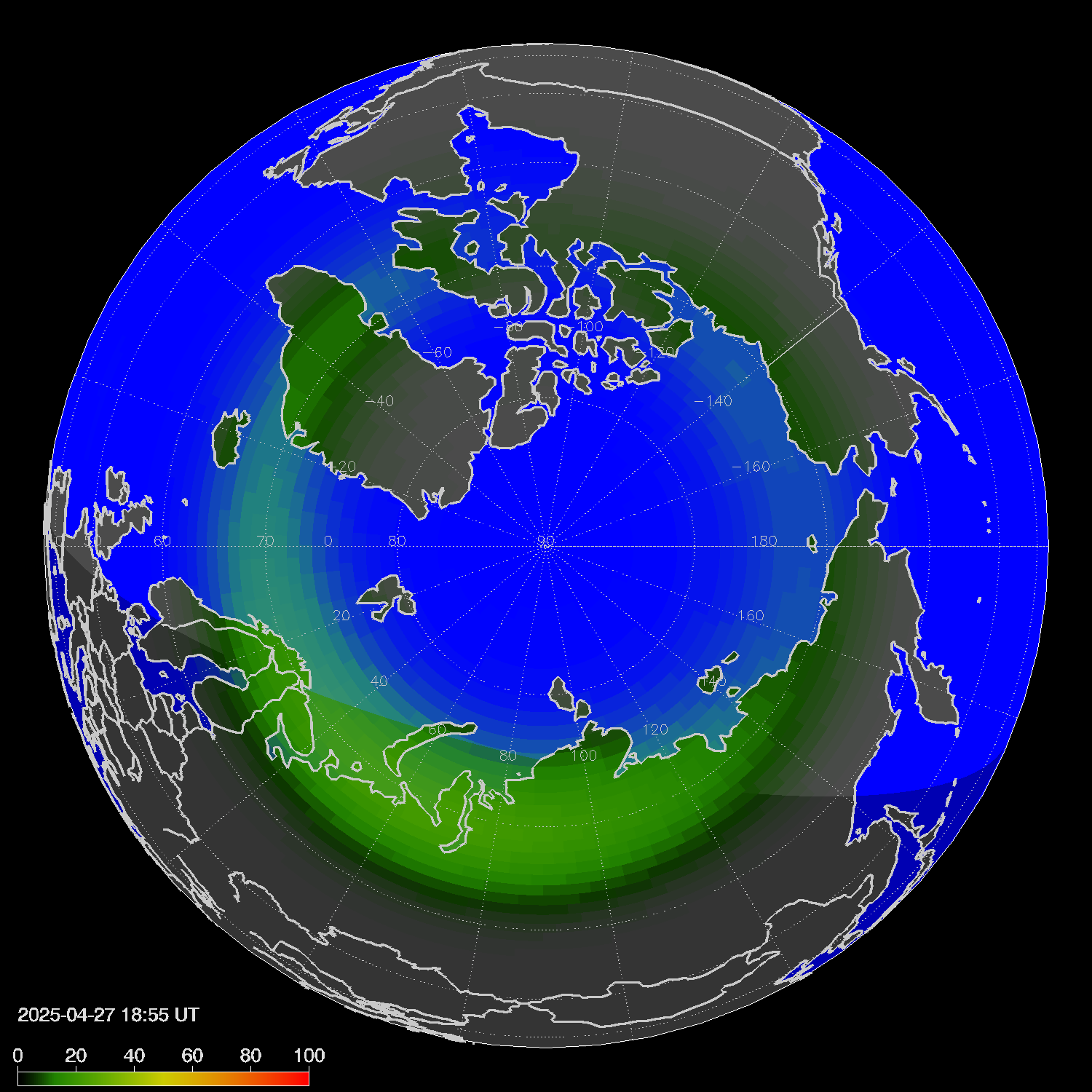 Northern lights (auroras) in the northern hemisphere