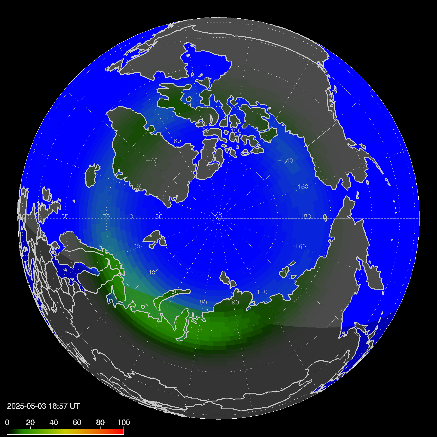 Northern lights (auroras) in the northern hemisphere
