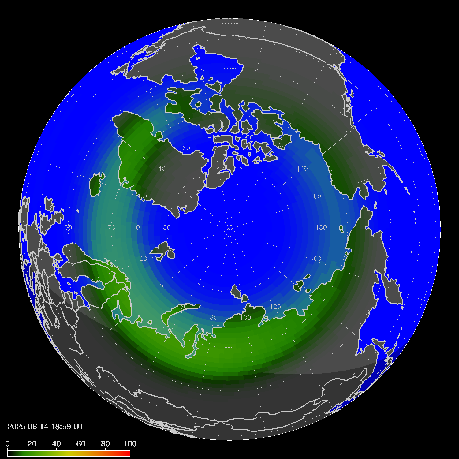 Northern lights (auroras) in the northern hemisphere