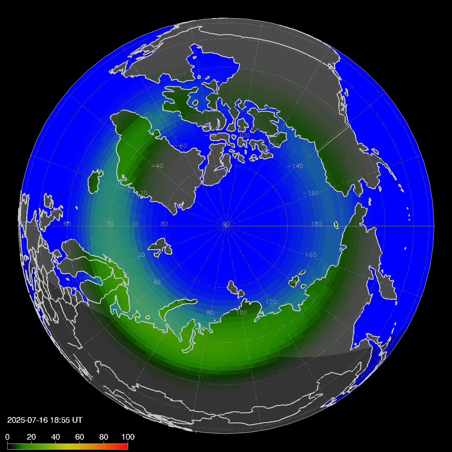 Northern lights (auroras) in the northern hemisphere
