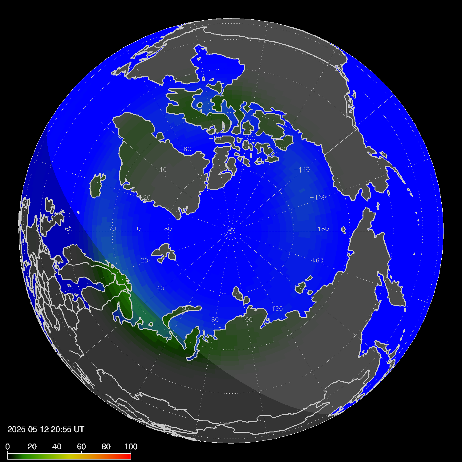 Northern lights (auroras) in the northern hemisphere