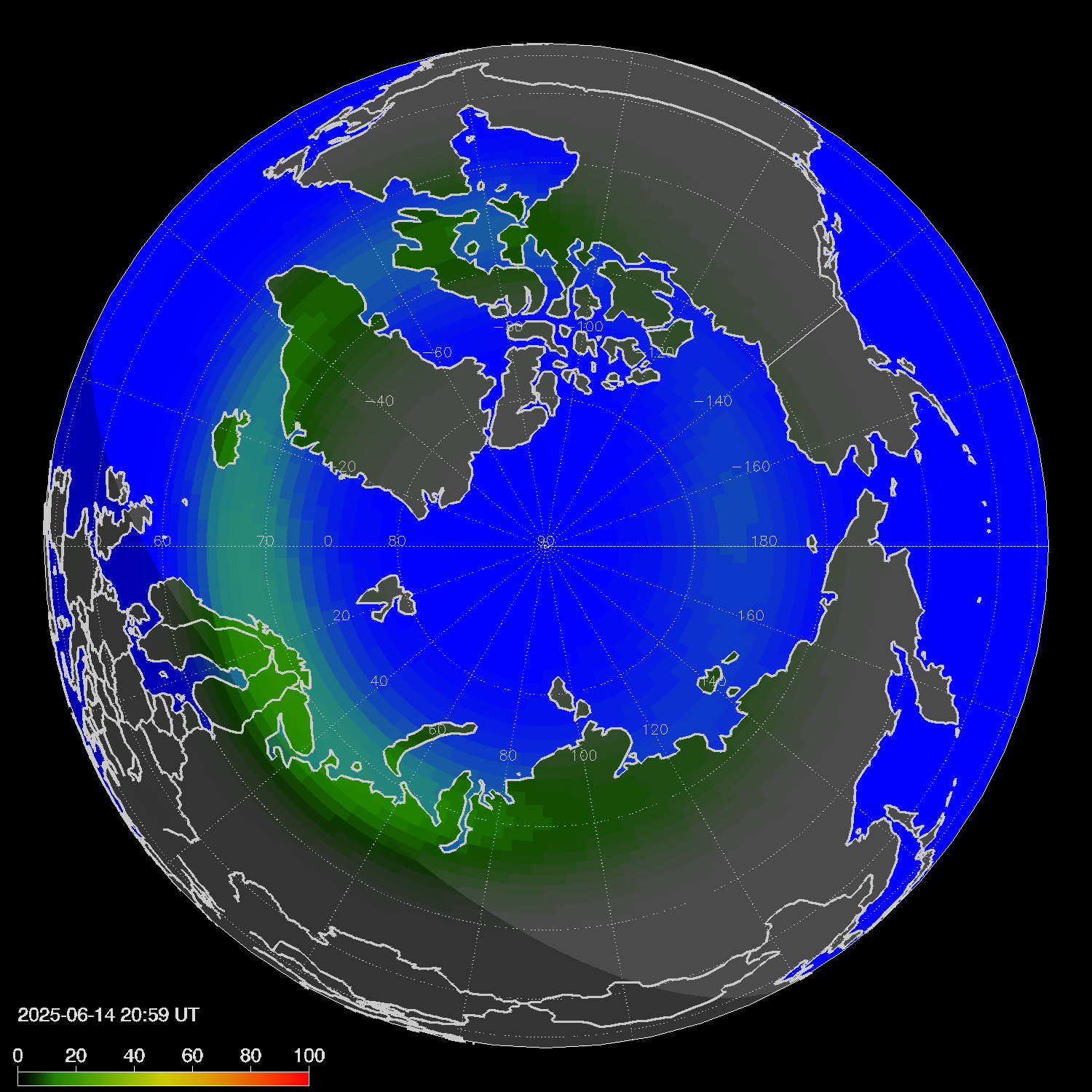 Northern lights (auroras) in the northern hemisphere