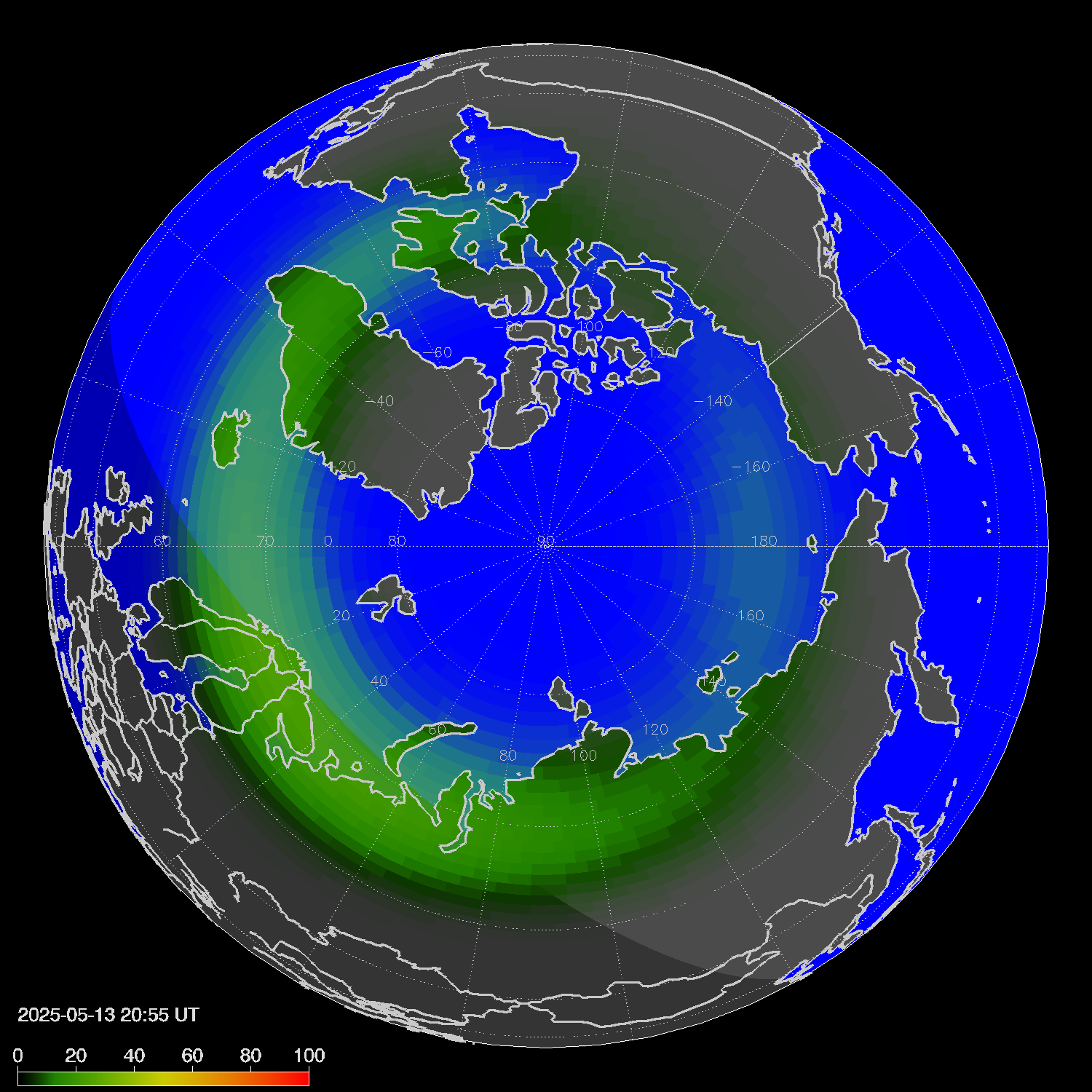 Northern lights (auroras) in the northern hemisphere