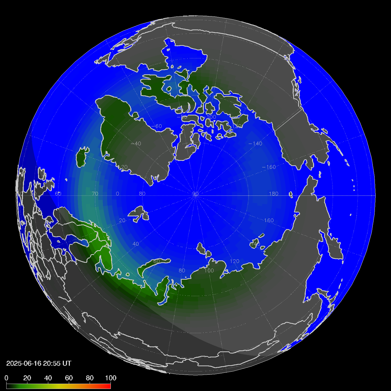 Northern lights (auroras) in the northern hemisphere