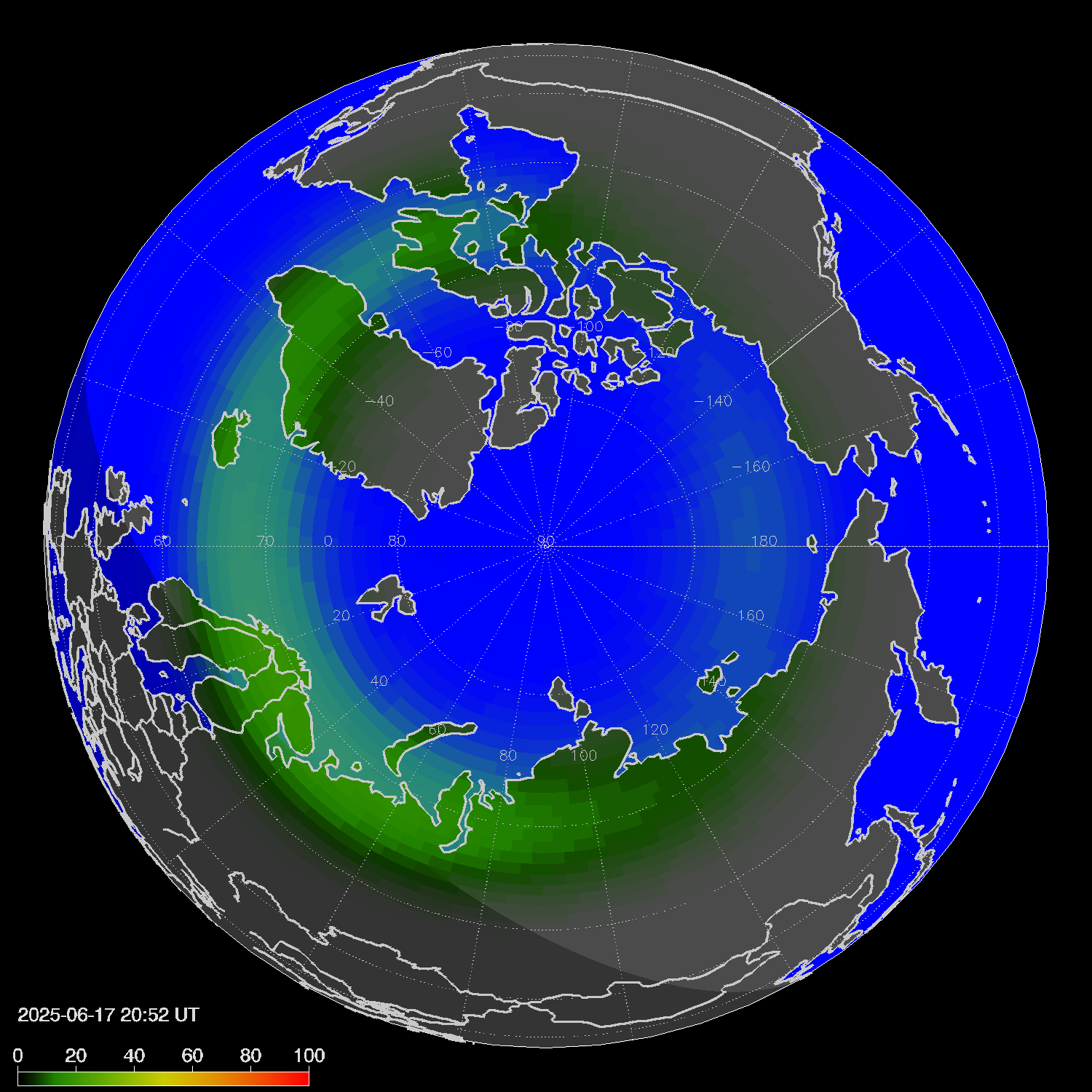 Northern lights (auroras) in the northern hemisphere